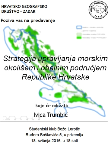 Poziv na predavanje "Strategija upravljanja morskim okolišem i obalnim područjem Republike Hrvatske"